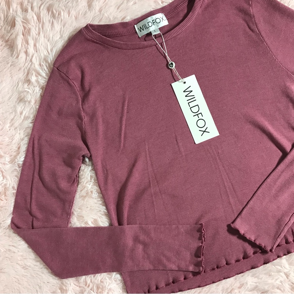 Wildfox mauve ribbed long sleeve top